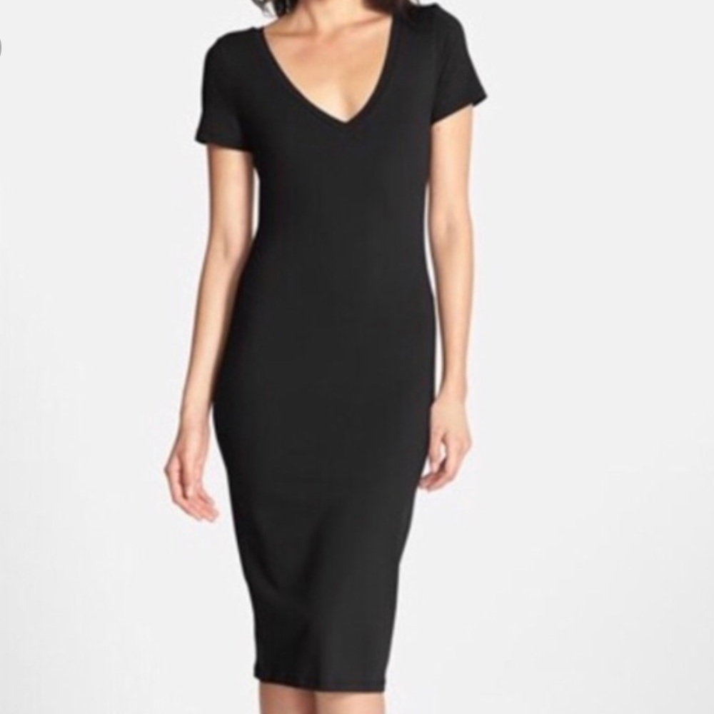 Leith Bodycon V Neck Dress, black, size S